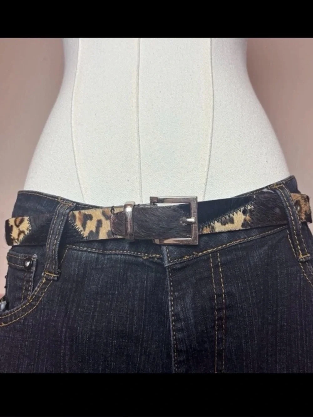 vtg patchwork pony hair western cheetah belt brown black tan silver
